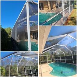 compilation of pool cages before during and after the cleaning process