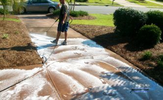residential sidewalk being soaped up in preparation for a thorough cleaning in cape coral fl